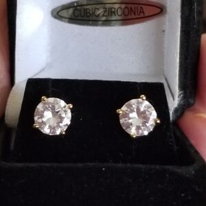 BRILLIANT SPARKLING CZ GOLD PLATED NICKEL FREE PIERCED EARRINGS 2 CT TW - NEW!!